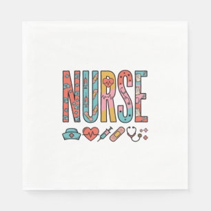 Vintage Nurse Typography Medical Icon Shirt Design Napkin