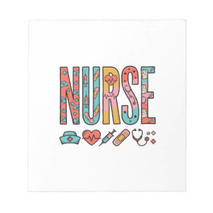 Vintage Nurse Typography Medical Icon Shirt Design Notepad