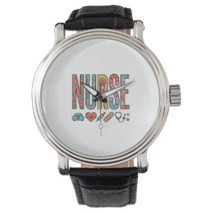 Vintage Nurse Typography Medical Icon Shirt Design Watch