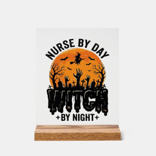 Vintage Nurse Witch Halloween Design_1 Acrylic Sign