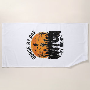 Vintage Nurse Witch Halloween Design_1 Beach Towel