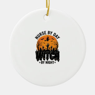 Vintage Nurse Witch Halloween Design_1 Ceramic Ornament