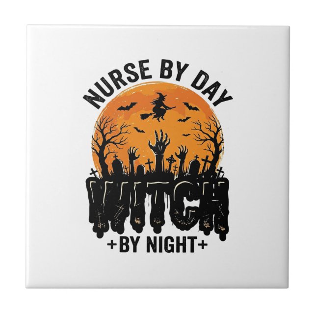 Vintage Nurse Witch Halloween Design_1 Ceramic Tile (Front)
