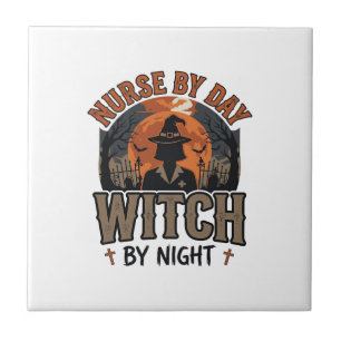 Vintage Nurse Witch Halloween Design_1 Ceramic Tile