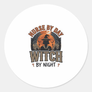 Vintage Nurse Witch Halloween Design_1 Classic Round Sticker