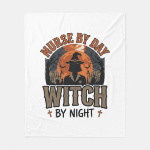 Vintage Nurse Witch Halloween Design_1 Fleece Blanket