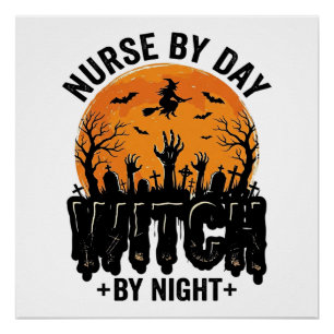 Vintage Nurse Witch Halloween Design_1 Poster