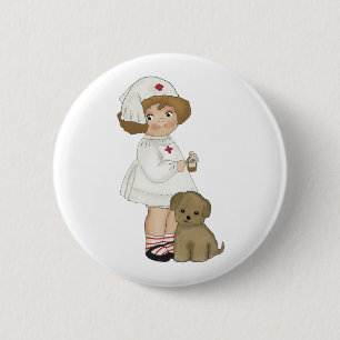 Vintage Nurse With Puppy T-shirts and Gifts 6 Cm Round Badge