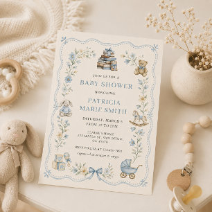 Vintage Nursery Blue Floral Baby Shower Invitation