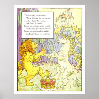 Vintage Nursery Print- Lion and Unicorn Poster