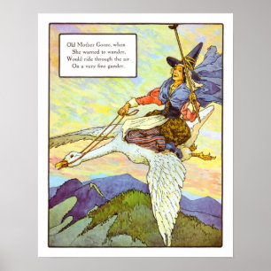 Vintage Nursery Print- Old Mother Goose Poster