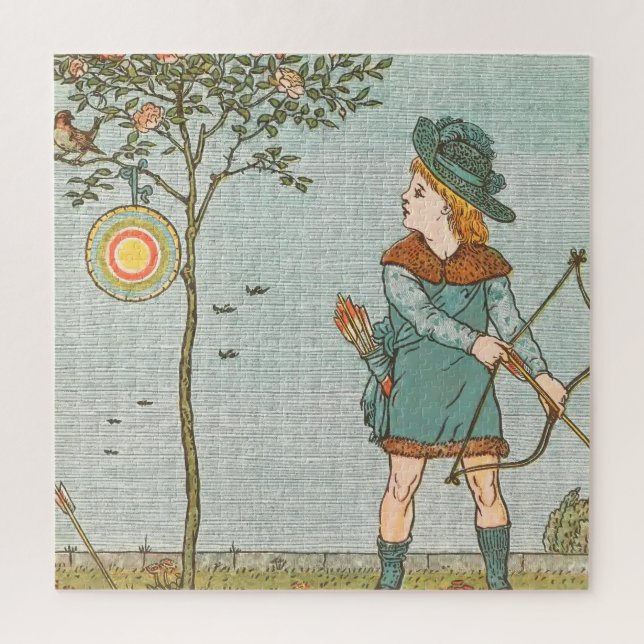 Vintage Nursery Rhyme Illustration Boy Bow Arrow Jigsaw Puzzle (Vertical)