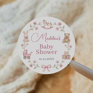 Vintage Nursery Toys Girl Baby Shower Classic Round Sticker