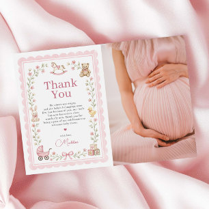 Vintage Nursery Toys Girl Baby Shower Photo Thank You Card