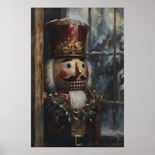 Vintage Nutcracker Art Printable Rustic Christmas Poster (Front)