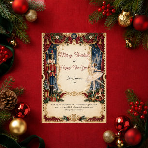 Vintage Nutcracker Ballet Merry Christmas Happy Ne Holiday Card