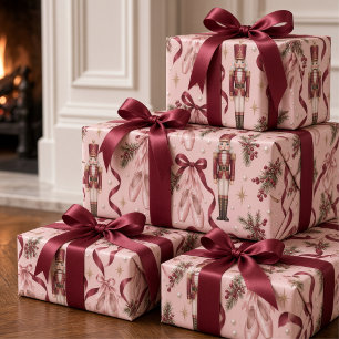 Vintage Nutcracker Ballet Pointe Shoes Ribbon Pink Wrapping Paper