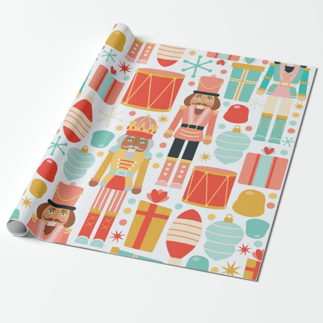 Vintage Nutcracker Christmas Seamless Pattern Wrapping Paper (Unrolled)