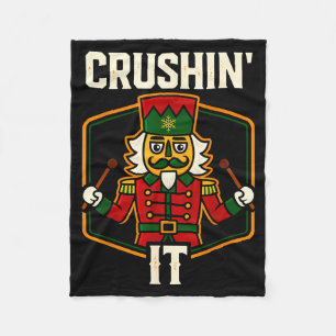 Vintage Nutcracker Crushing It Funny Xmas Pjs Men  Fleece Blanket