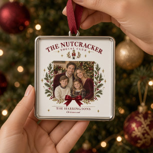 Vintage Nutcracker Personalised Family Photo Metal Ornament
