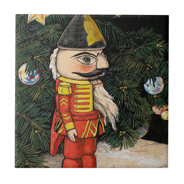 Vintage Nutcracker Under Christmas Tree Ceramic Tile (Front)