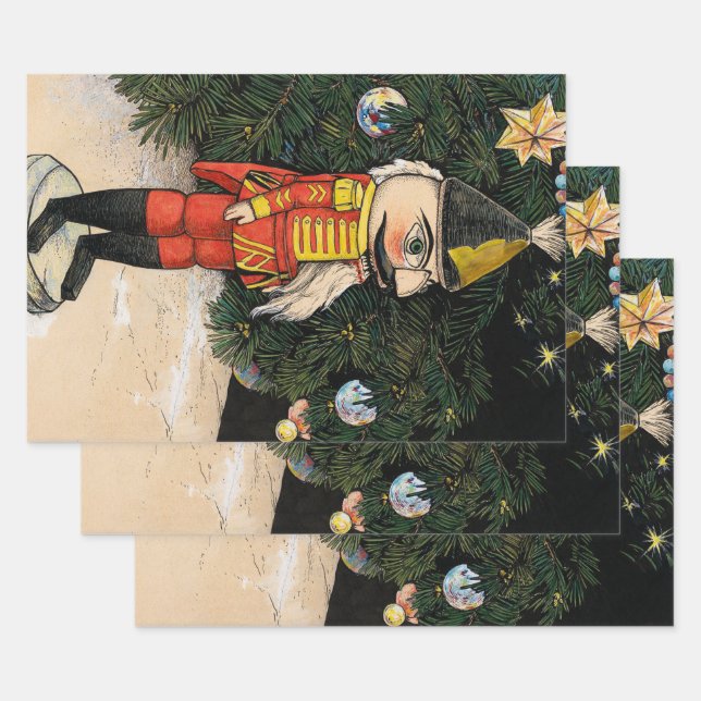 Vintage Nutcracker Under Christmas Tree Wrapping Paper Sheet (Set)