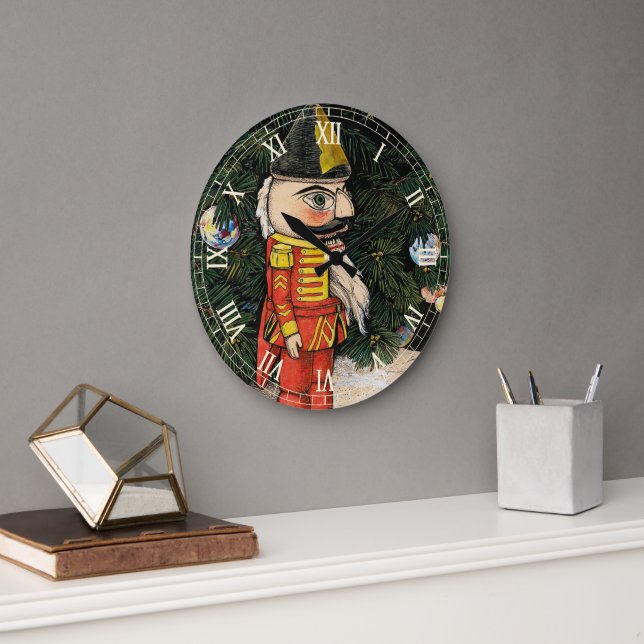 Vintage Nutcracker Under the Christmas Tree Large Clock (Office)