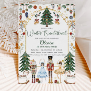 Vintage Nutcracker Winter Onederland 1st Birthday Invitation