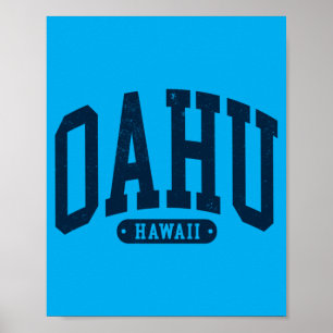 Vintage Oahu Hawaii Souvenir Arched Text Mens Poster