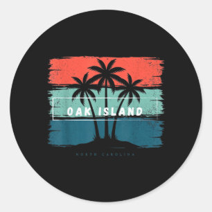 Vintage Oak Island North Carolina Beach Palm Tree Classic Round Sticker