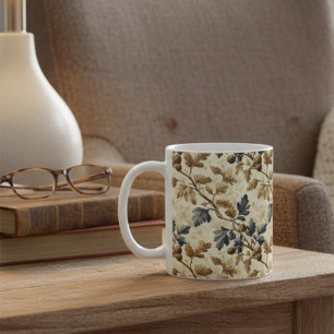 Vintage Oak Leaf   Elegant Blue and Gold Coffee Mug