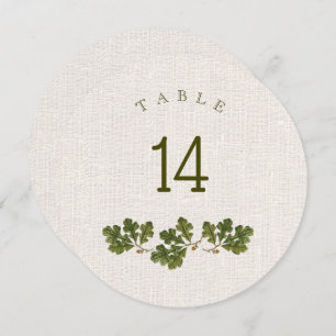 Vintage Oak Leaves Burlap Texture Table Numbers