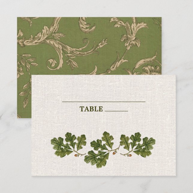 Vintage Oak Leaves Burlap Texture Wedding  Invitation (Front/Back)
