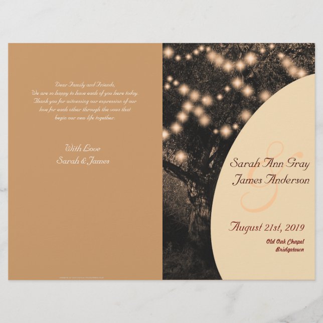 Vintage Oak Tree celebration wedding program (Front)