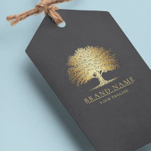 Vintage Oak Tree Logo QR Code Hang Tags W/String