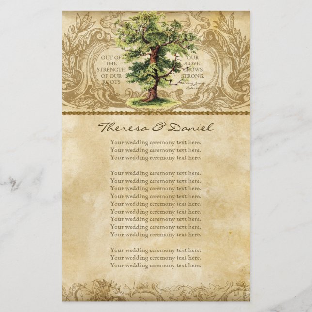 Vintage Oak Tree of Life Swirl Etchings Parchment (Front)