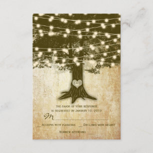 Vintage Oak Tree Rustic String Lights Wedding RSVP Card