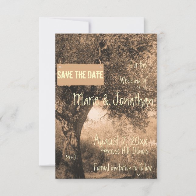 Vintage Oak Tree Save the date wedding (Front)