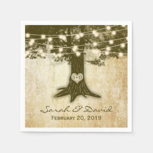 Vintage Oak Tree String Lights Wedding Napkin