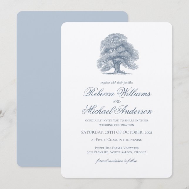 Vintage Oak Tree Wedding Invitation (Front/Back)
