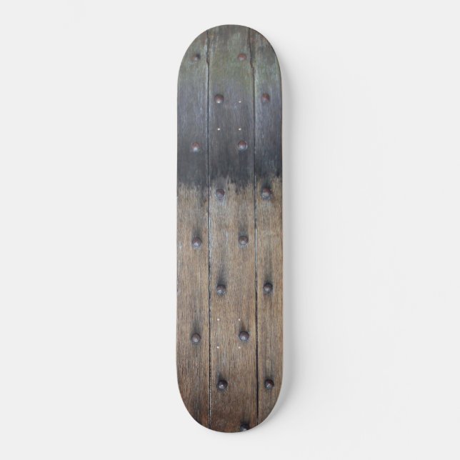 Vintage Oak Wood Door Skateboard (Front)