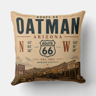Vintage Oatman Arizona Route 66 Coordinates Cushion