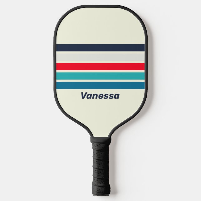 Vintage Ocean Across Striping with Name Pickleball Paddle (Front)