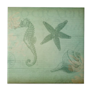 Vintage Ocean Animals and Seashells Tile