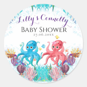 Vintage Ocean baby twin Octopus colourful Classic Round Sticker