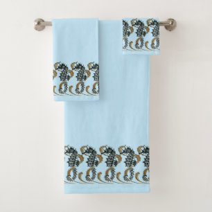 Vintage Ocean Beach Nautical Seahorse Pattern Bath Towel Set
