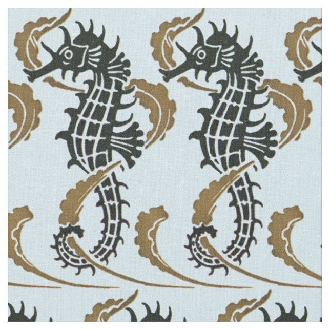 Vintage Ocean Beach Nautical Seahorse Pattern Fabric (Close Up)