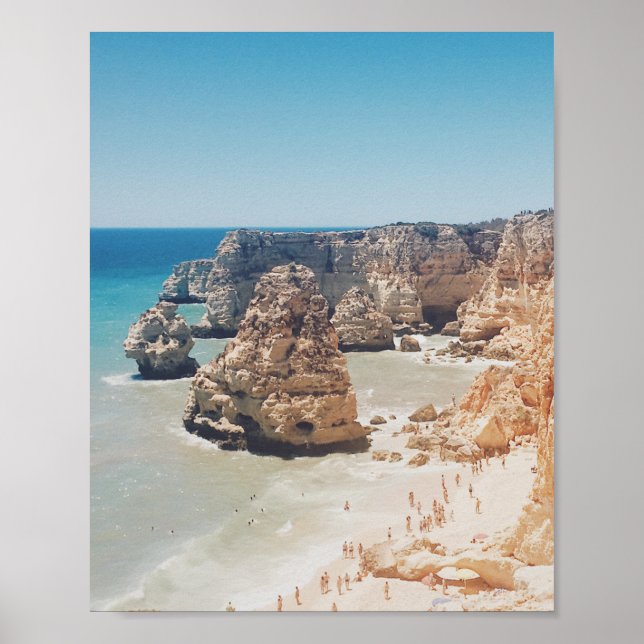 Vintage Ocean Beach Portugal Cliffs Coves Photo Poster (Front)