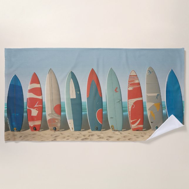 Vintage Ocean Beach Vibes Retro Summer SurfBoards Towel (Front)