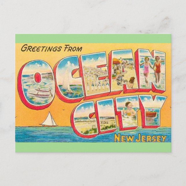 Vintage Ocean City NJ Greetings  Postcard (Front)